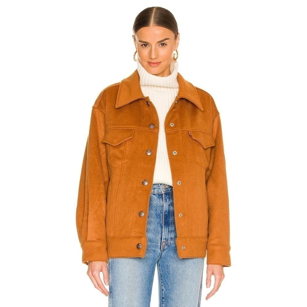 Levi’s Varsity Wool Trucker Coat in Camel Brown - NWT - Size Medium REVOLVE - Picture 1 of 8